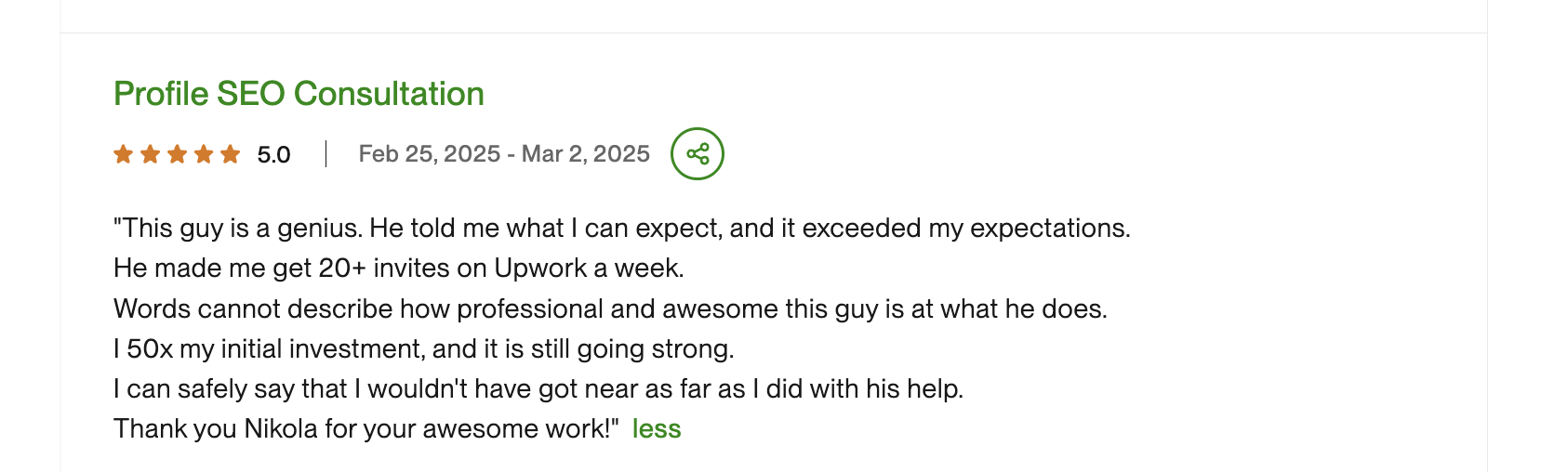 Client review 8 - 5.0 stars