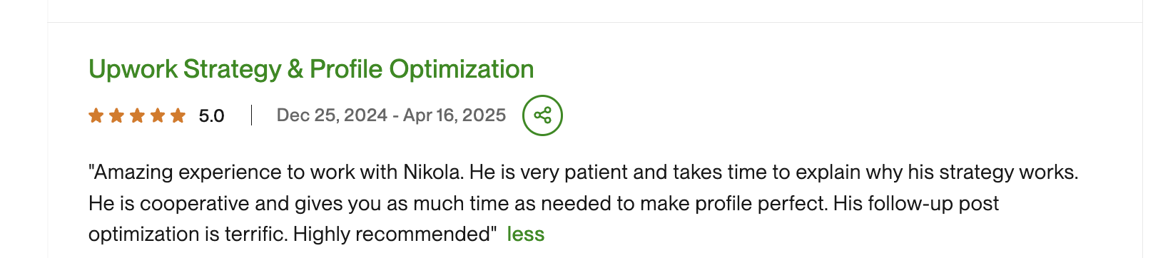 Client review 7 - 5.0 stars