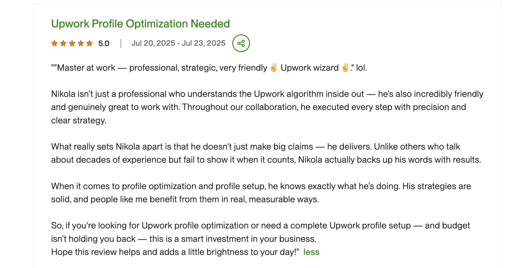 Client review 3 - 5.0 stars